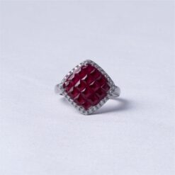 Ruby Red Cushion Halo Statement Ring