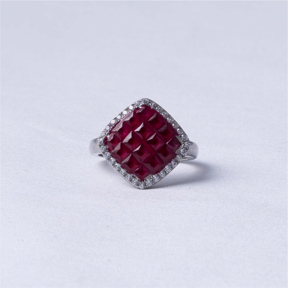 Ruby Red Cushion Halo Statement Ring