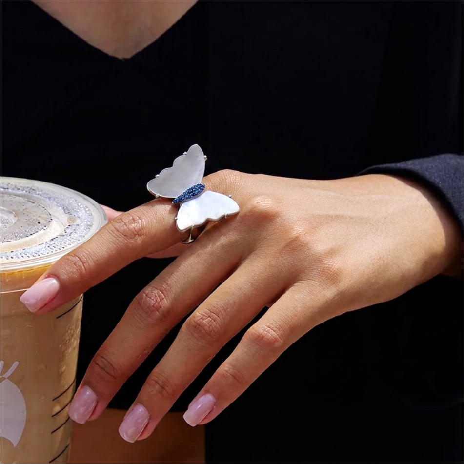 Mother of Pearl Butterfly Statement Ring - Image 2