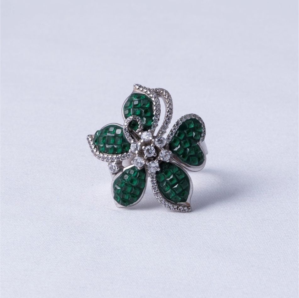 Emerald Blossom Statement Ring
