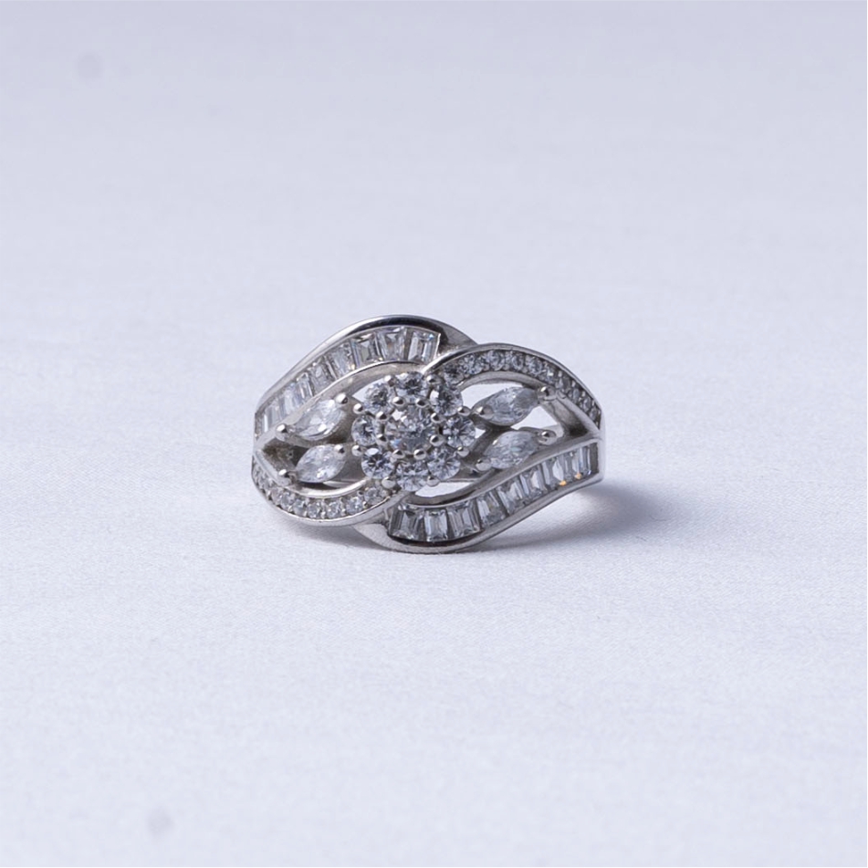 Floral Infinity Baguette Design 925 Silver Ring