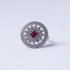 925 Silver Ruby Floral Halo Ring