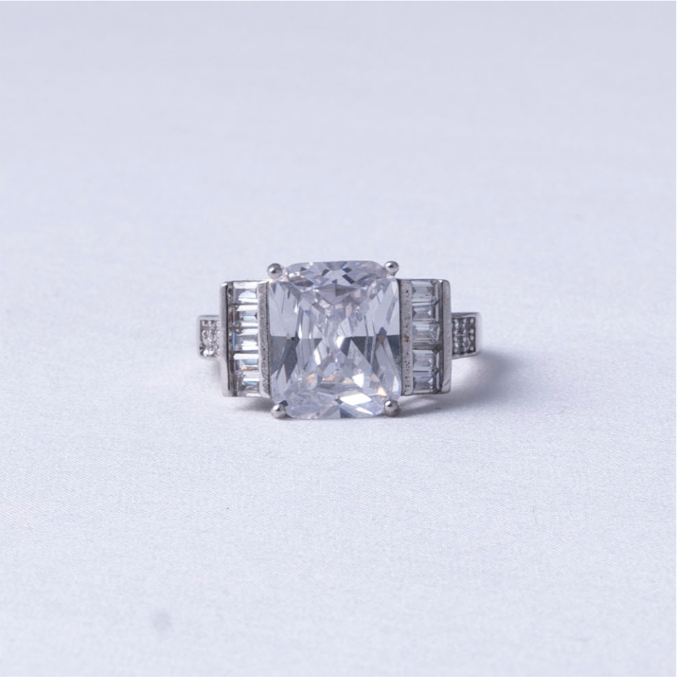 925 Silver Princess Cut Halo Ring