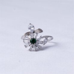 Floral Green Stone 925 Silver Ring