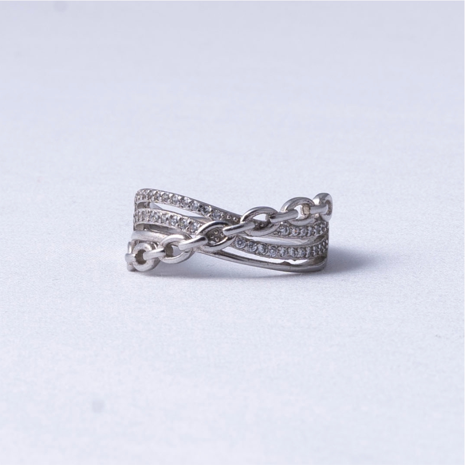 Chain Design Diamond Style 925 Silver Ring