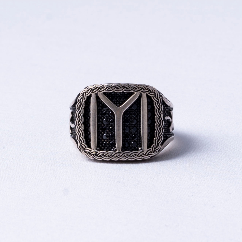 Black Stone Initial Y 925 Silver Ring