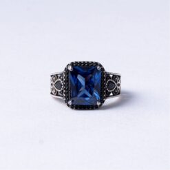 Blue Emerald Cut 925 Silver Ring