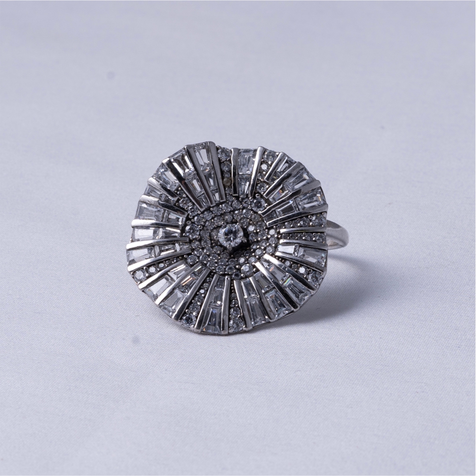 925 Silver Sunburst Halo Statement Ring