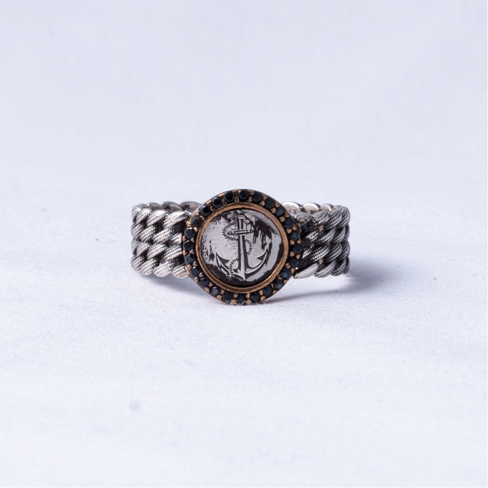 Anchor Medallion Braided 925 Silver Ring