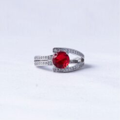 925 Silver Ruby Solitaire Split Shank Ring
