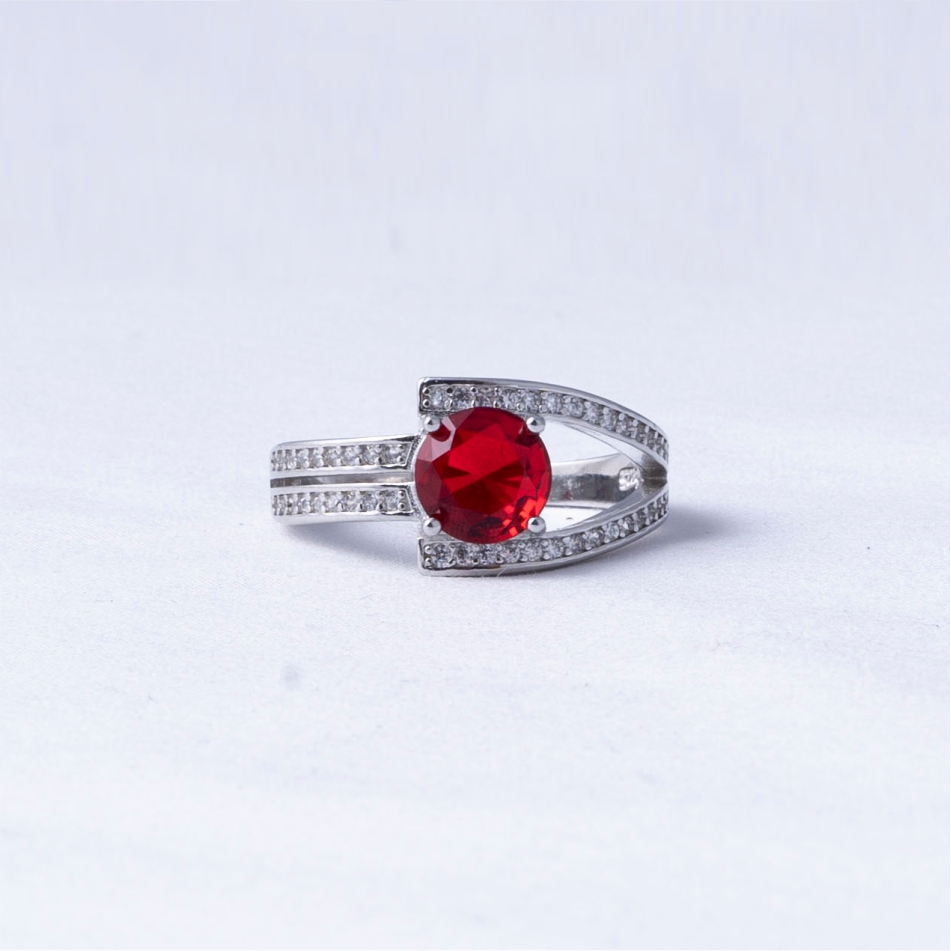 925 Silver Ruby Solitaire Split Shank Ring