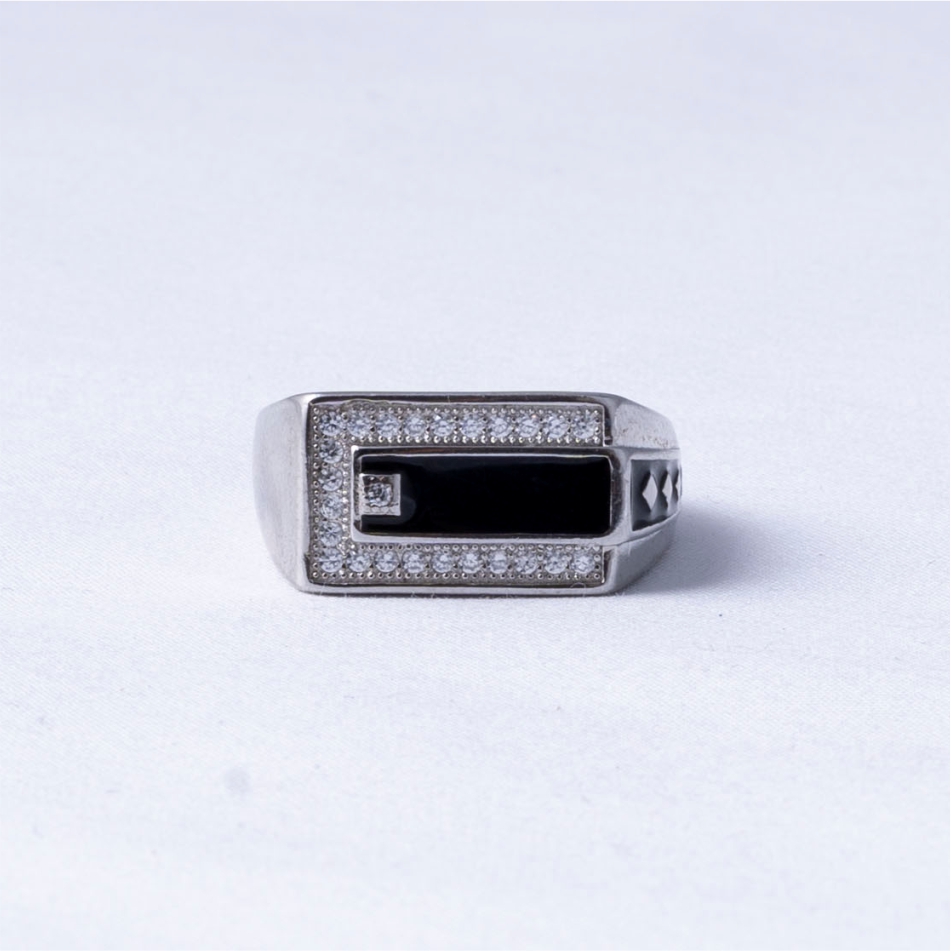 Black Rectangle Halo 925 Silver Ring
