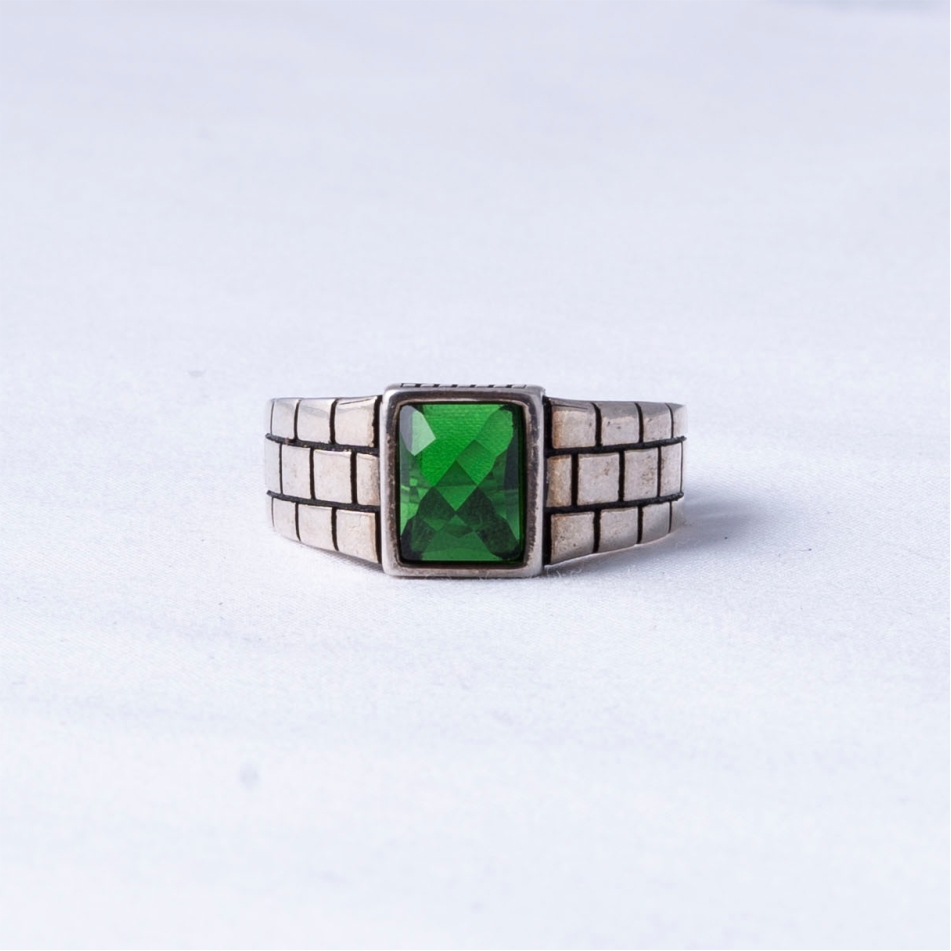 Emerald Rectangle Signet 925 Silver Ring