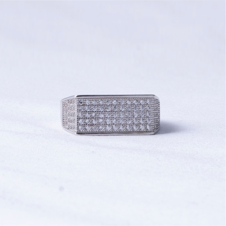 925 Silver Iced Rectangle Signet Ring