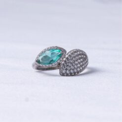 Green Marquise Open 925 Silver Ring
