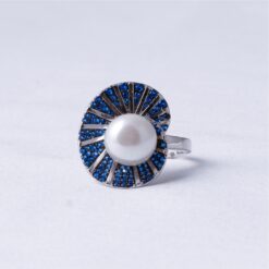 925 Silver Blue Pearl Halo Ring