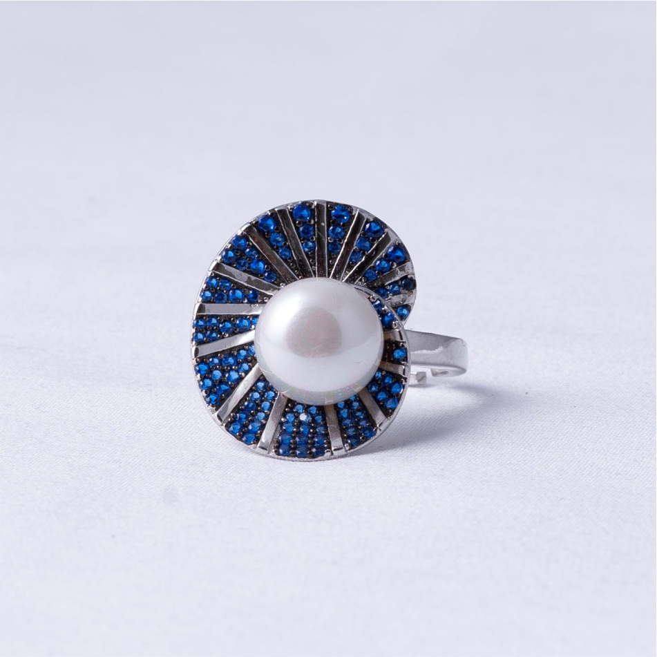 925 Silver Blue Pearl Halo Ring