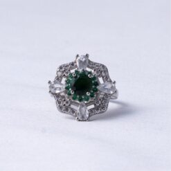 Green Floral Halo 925 Silver Ring