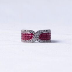 925 Silver Pink Baguette Wave Crossover Ring