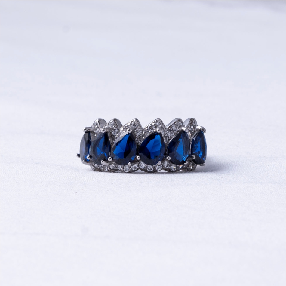 Blue Pear Crown 925 Silver Ring