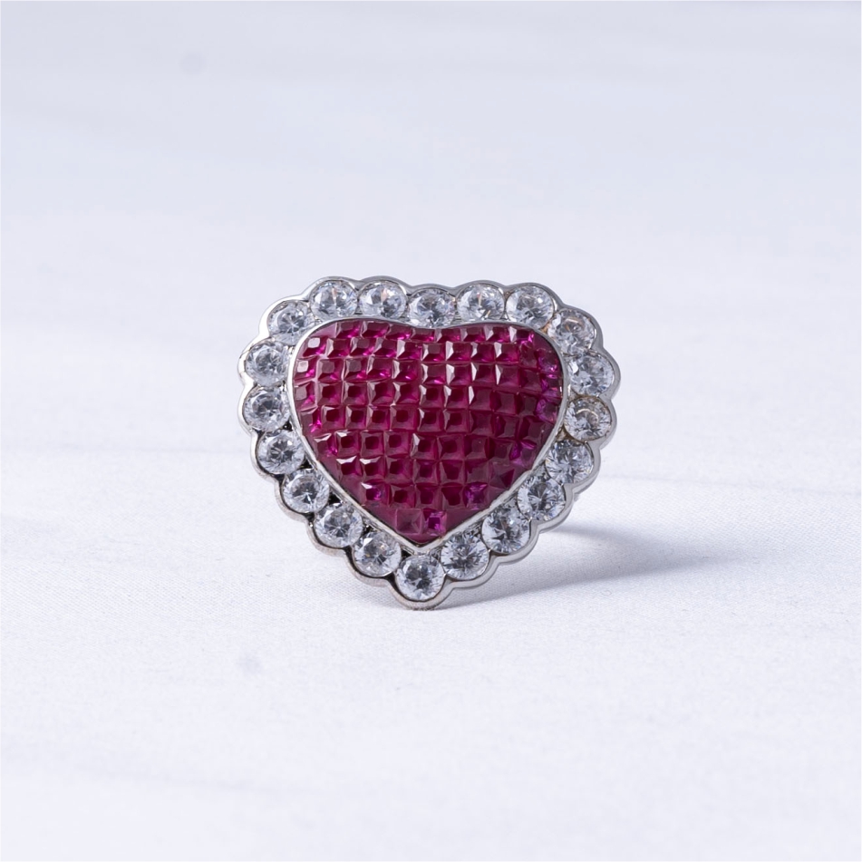 925 Silver Pink Heart Halo Ring