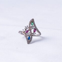 925 Silver Multicolor Marquise Leaf Ring