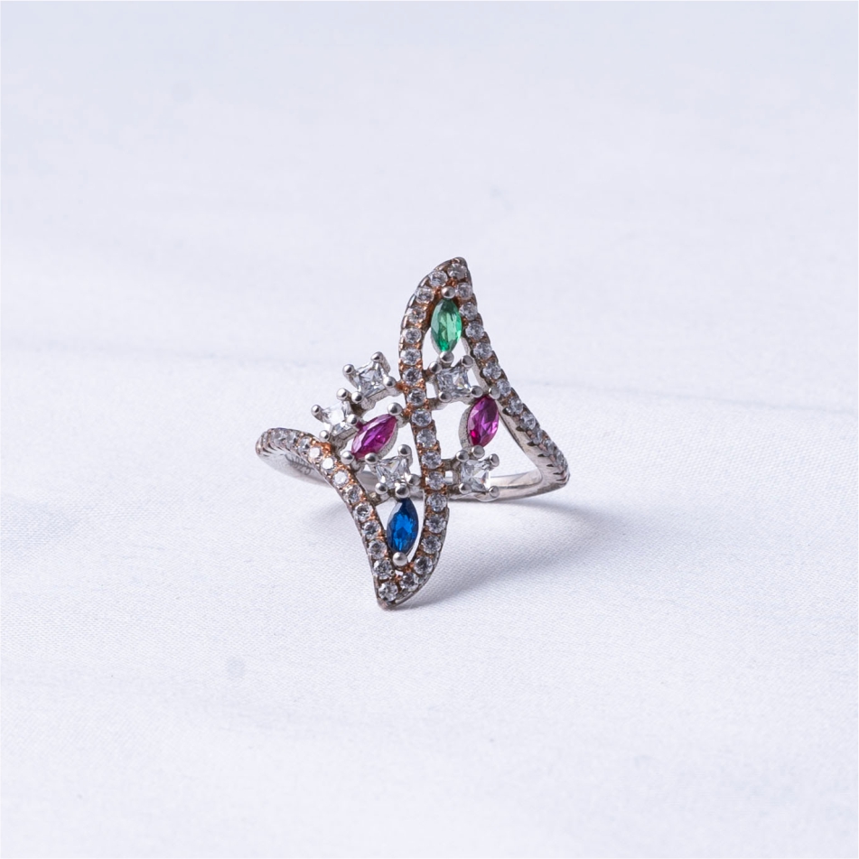 925 Silver Multicolor Marquise Leaf Ring