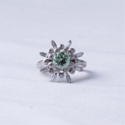 Green Sunburst Halo 925 Silver Ring