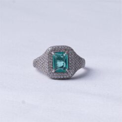 925 Silver Aqua Emerald Halo Ring