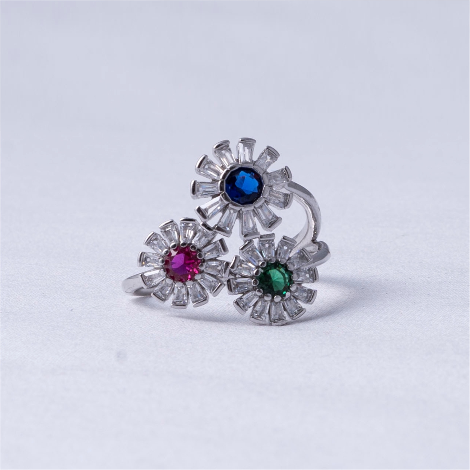 925 Silver Multicolor Daisy Flower Ring