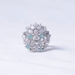 925 Silver Aqua Floral Cluster Ring