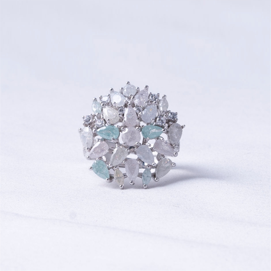 925 Silver Aqua Floral Cluster Ring