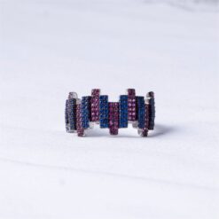 925 Silver Blue & Pink Geometric Statement Ring