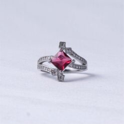 925 Silver Pink Princess Cut Ring