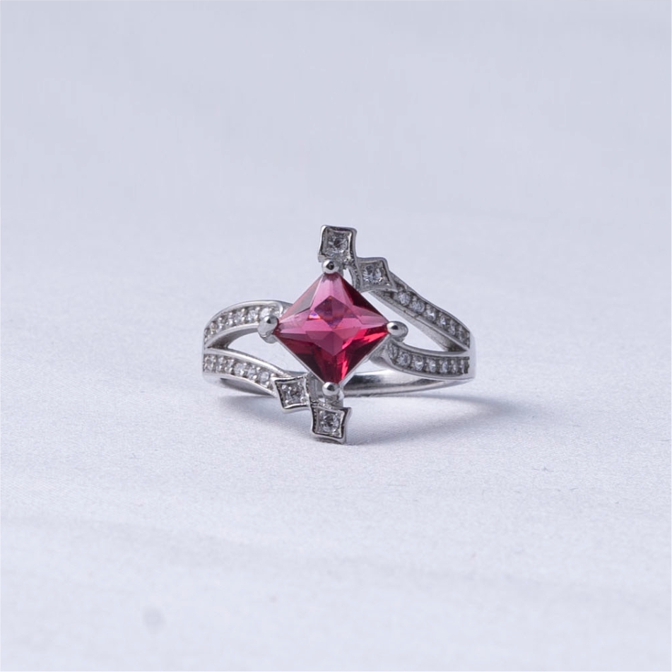 925 Silver Pink Princess Cut Ring
