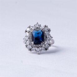 925 Silver Blue Sapphire Halo Ring