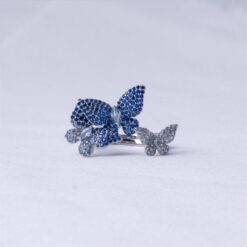 925 Silver Blue Butterfly Open Ring