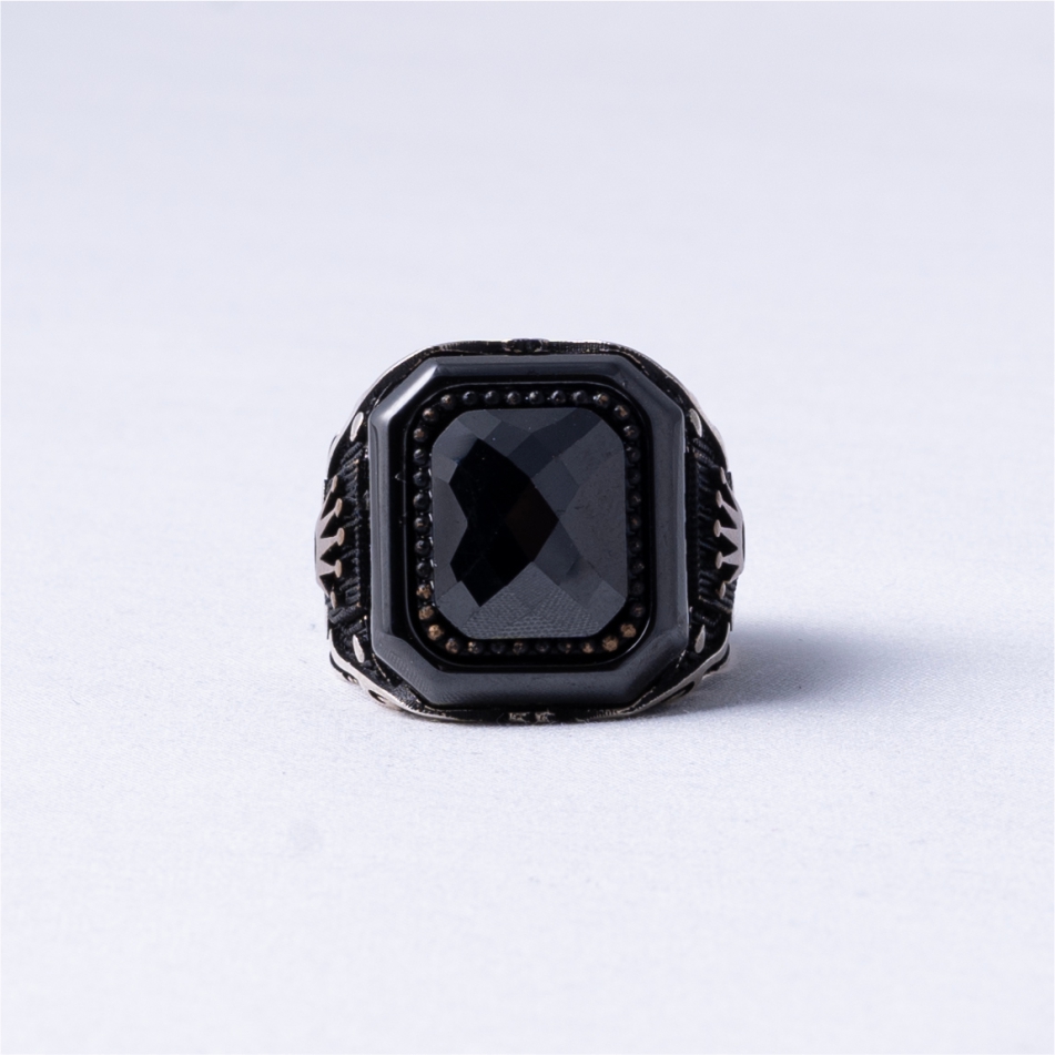 Black Stone Oxidised 925 Silver Ring