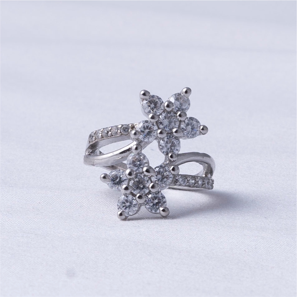 Floral Zircon 925 Silver Ring