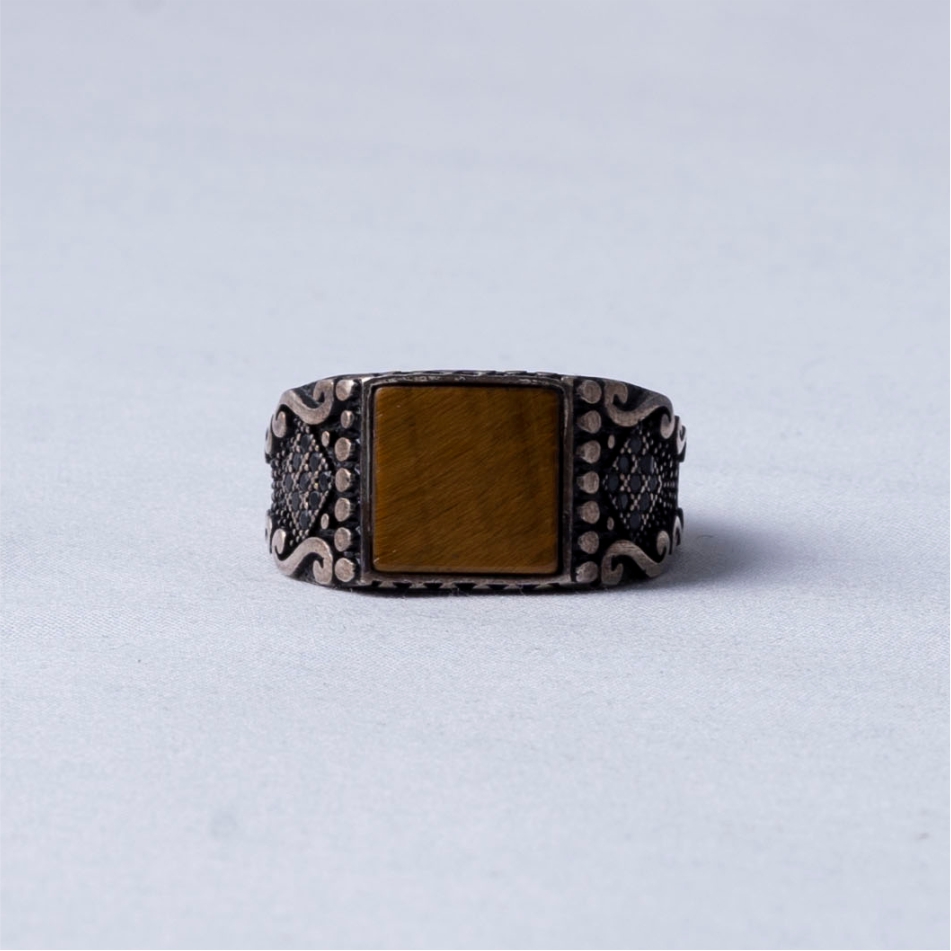 Tiger Eye Stone Oxidised 925 Silver Ring