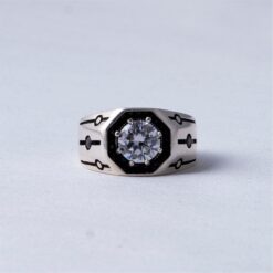Round Crystal Stone Oxidised 925 Silver Ring