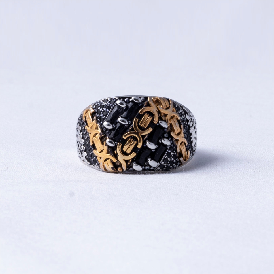 Black Stone Gold Accent 925 Silver Ring