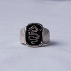 Dragon Signet Oxidised 925 Silver Ring