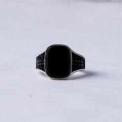 Black Stone Signet Oxidised 925 Silver Ring