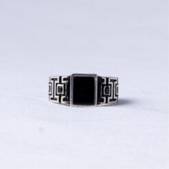Black Stone Geometric Oxidised 925 Silver Ring