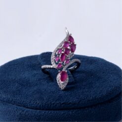 Ruby Leaf Design 925 Silver Ring