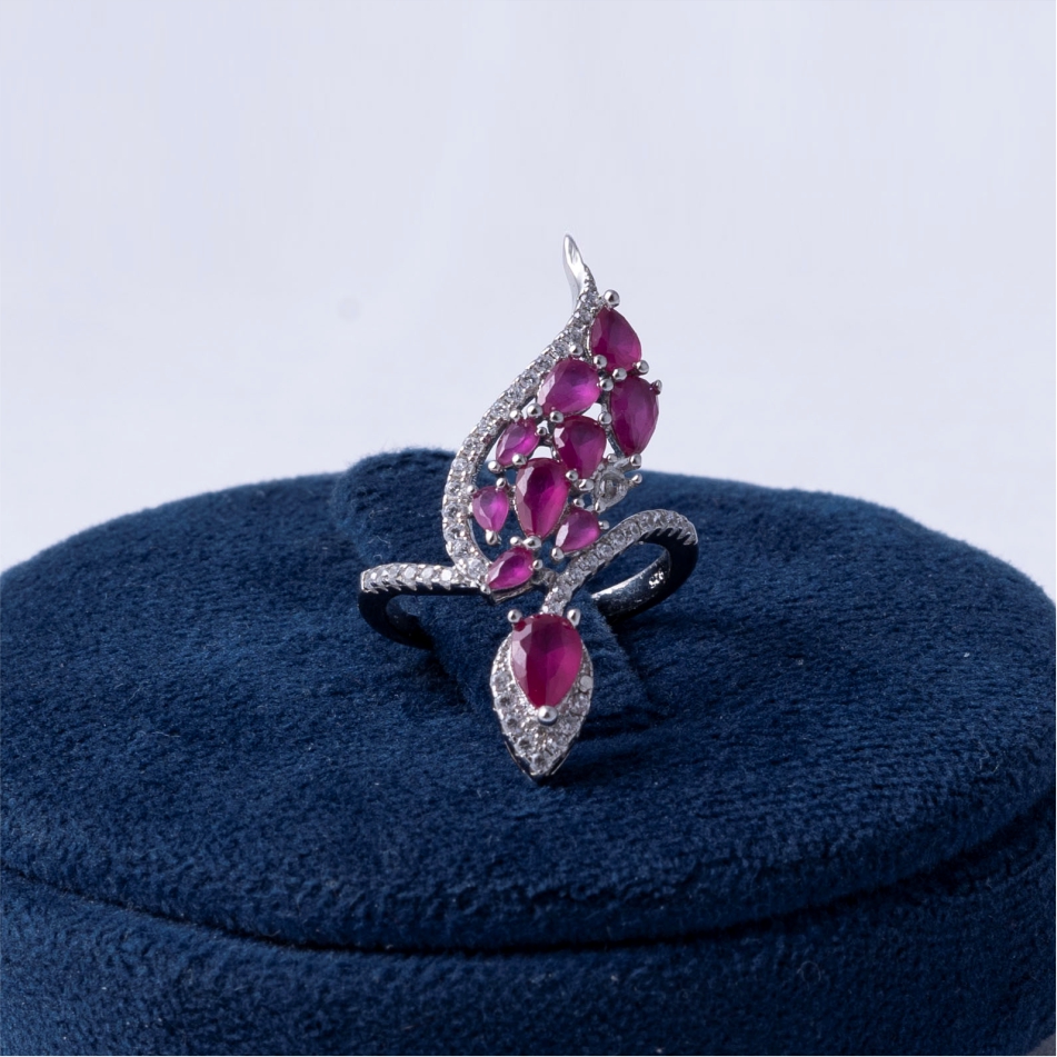 Ruby Leaf Design 925 Silver Ring
