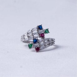 Multicolor Stone Open Design 925 Silver Ring