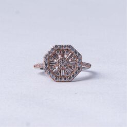Rose Gold Octagonal Halo 925 Silver Ring