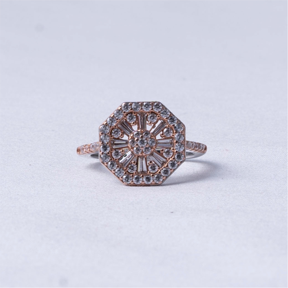 Rose Gold Octagonal Halo 925 Silver Ring